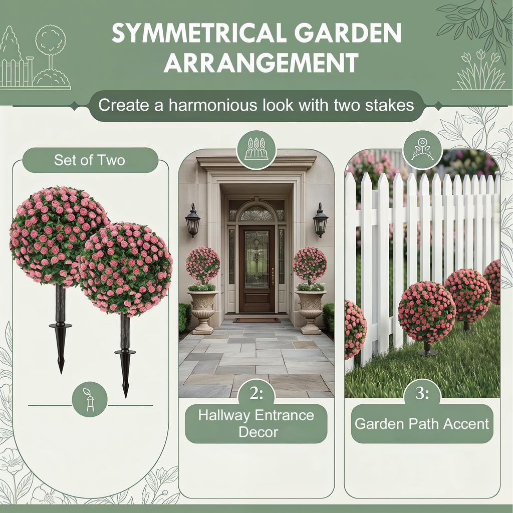 Artificial Rose Topiary UV Resistant 2 Pack Fake Plants 55 Cm Pink