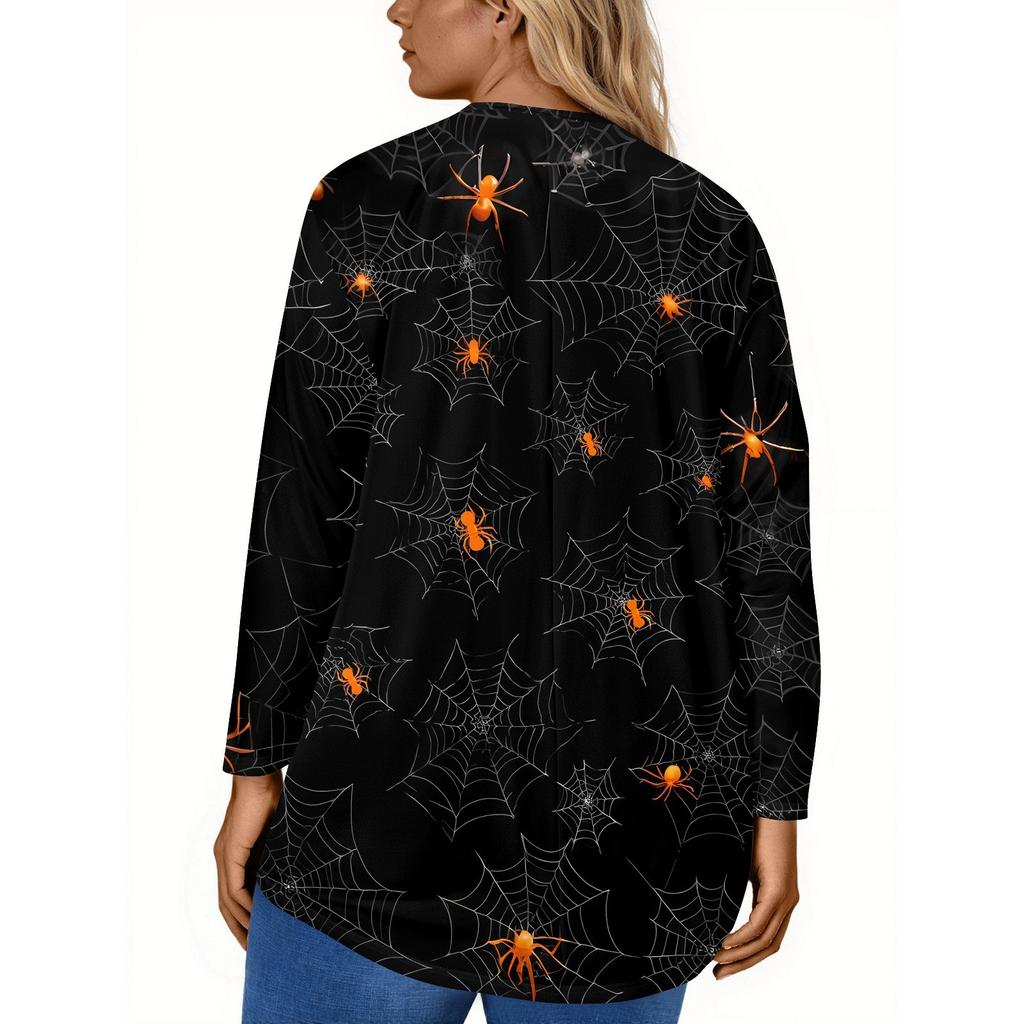 Women's Fashion Large Size Round Neck Long Sleeve Casual Halloween Print Loose Pullover Top
