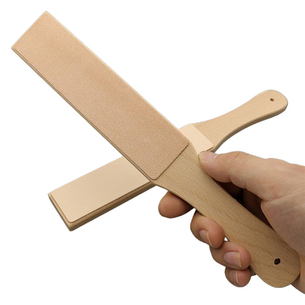 Double Sided Leather Strop, Leather Paddle Honing Strop with Ergonomic Handle
