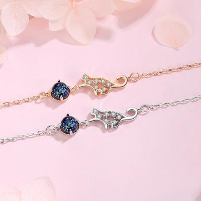 Korean Version S925 Sterling Silver Bracelet Small Fresh Cat Diamond Zircon Bracelet Animal Sweet Jewelry for Women