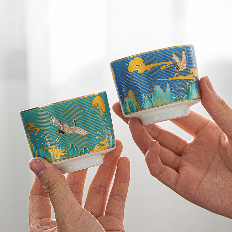 NEW Enamel Color 999 Pure Silver Inner Liner Ruihe Kung Fu Tea Master Cup Home Set Gift Box