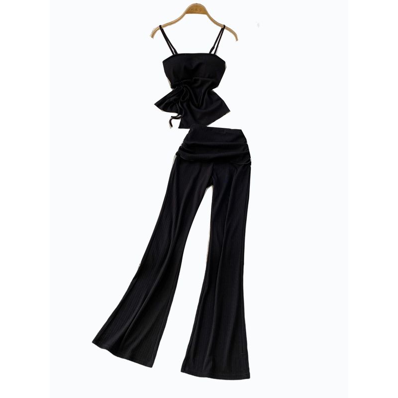 Casual Set Women 2025 Summer New Pleating Short Cami + High Waist Slimming Trumpet pants Two-piece Set