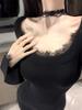 Gray Lace Patchwork Fishtail Dress: Slim Fit, Long Sleeve, Waist-Cinching, Hip-Hugging Skirt for Spring/Autumn