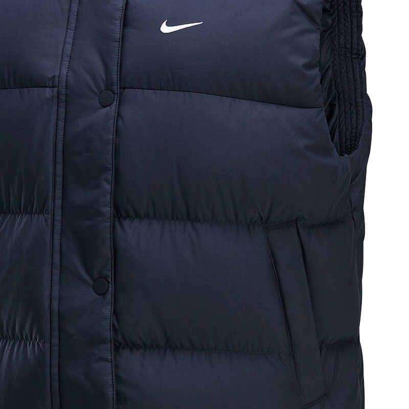 Nike Îmbrăcăminte sport Metrotherma-Fit Puffer cu logo, cu glugă, călduroasă, confortabilă, vestă fără mâneci cu puf pentru femei, negru, alb, FZ5933-010