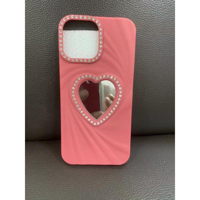 Three-dimensional Love Suitable for IPhone 16PM Diamond Phone Case Apple 13/14 with Makeup Mirror 15pro Soft Shell