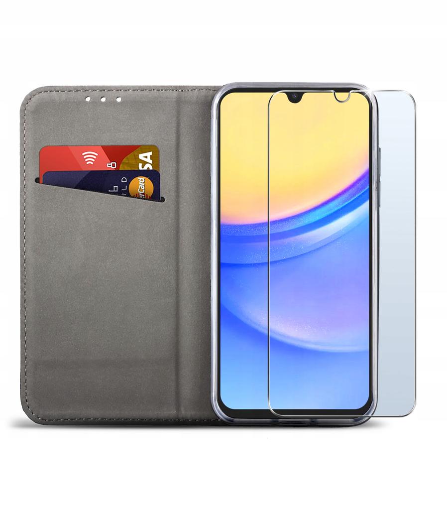 Case for Samsung Galaxy M15 5G SMART MAGNET BOOK CASE NAVY BLUE + GLASS