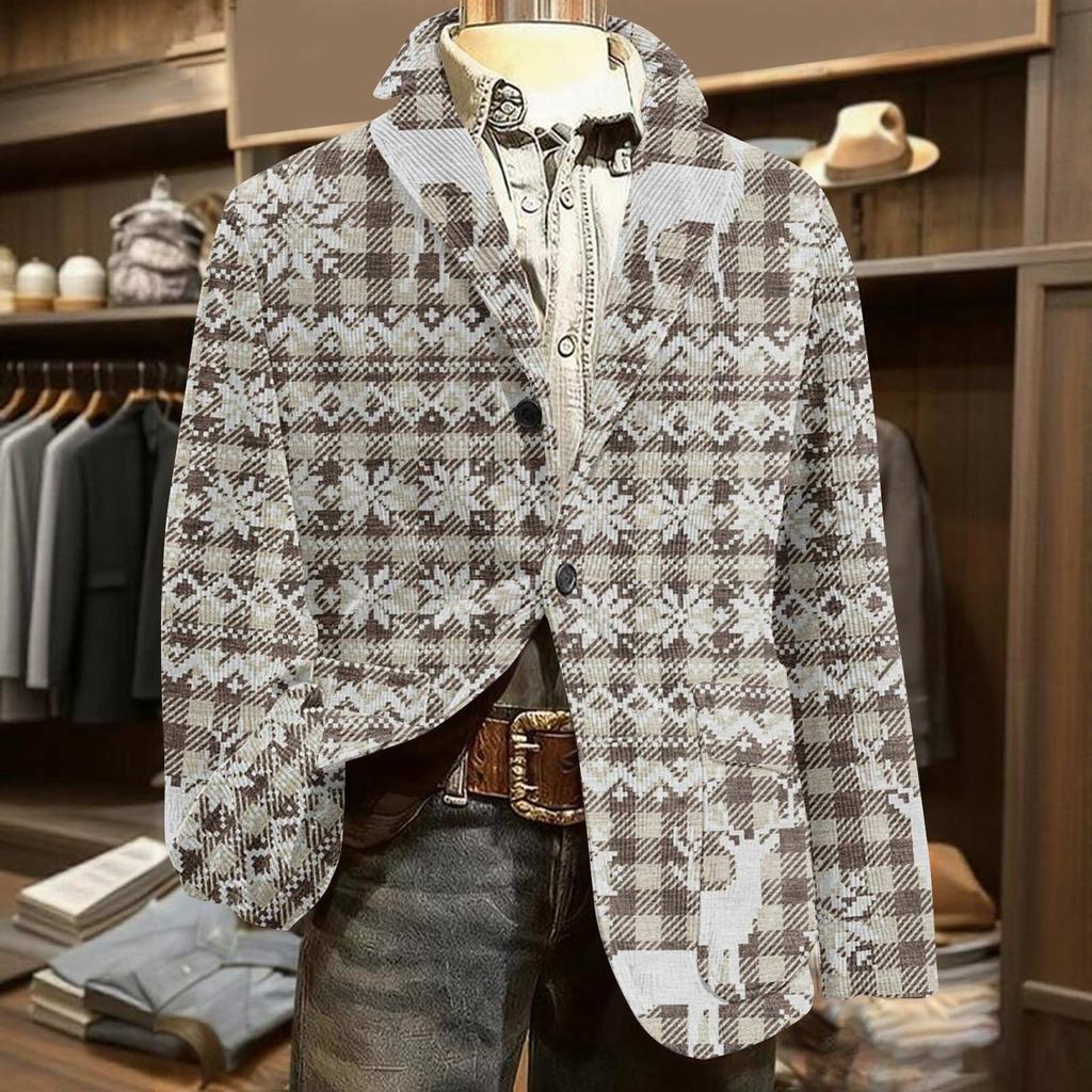 Men's Printed Corduroy Warm Pocket Suit Jacket Cardigan Men's Casual Suit
