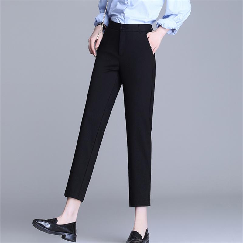 Spring Summer Korean stytle Pant Women Clothing Loose High Waist Elegant Office Lady Trousers Casual Straight Long Pants Pockets