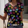 Women's Summer Fashion Trend Casual Animal Print Pattern Short Sleeved V-neck T Shirt