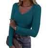 Women Ribbed Slim Long Sleeve Top, Sexy V Neck Long Length Casual T-shirt