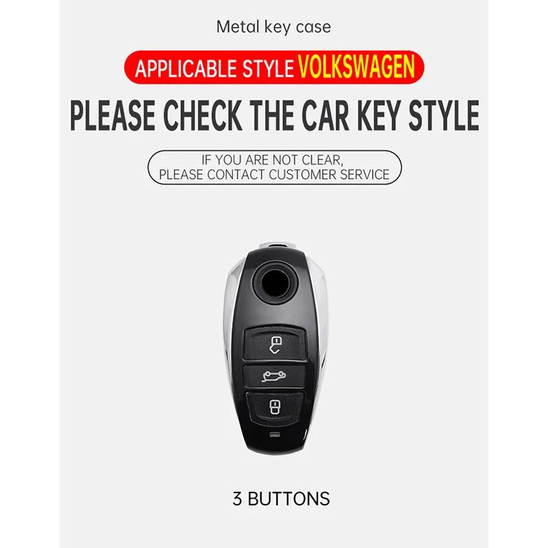 Interior Mouldings Zinc Alloy Leather Car Key Cover Fob Case Holder For VW Volkswagen Touareg 2011 2012 2013 2014 2015 2016 2017