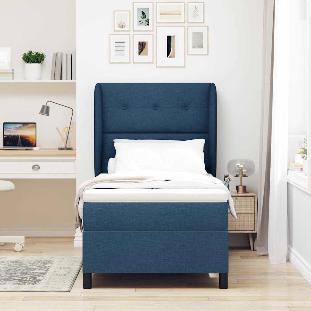 Boxspring bed with headboard Blue 90 x 190 cm Fabric