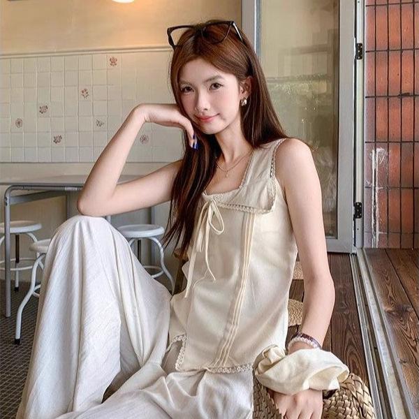 Summer New Sweet and Spicy Style Lace-up Sling Vest Women's Waist Thin and Versatile Design Temperament Top