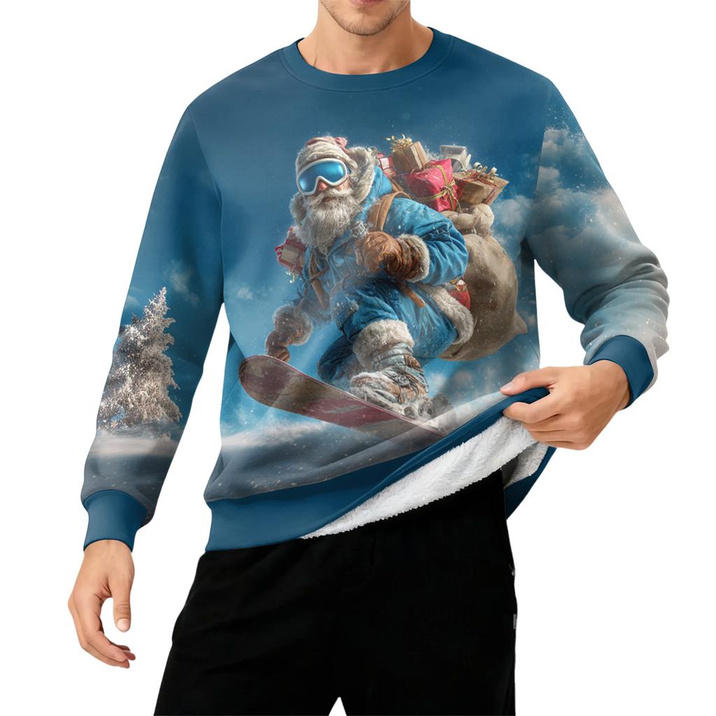 Herren Rundhals Fleecegefüttert Dick Einfarbig Sweatshirt