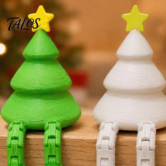 PLA Tree Ornament Christmas Figurine with Articulated Legs, 3D Printed Xmas Holiday Statue, Mini Desk Decoration for Home Office Shelf Green Decor