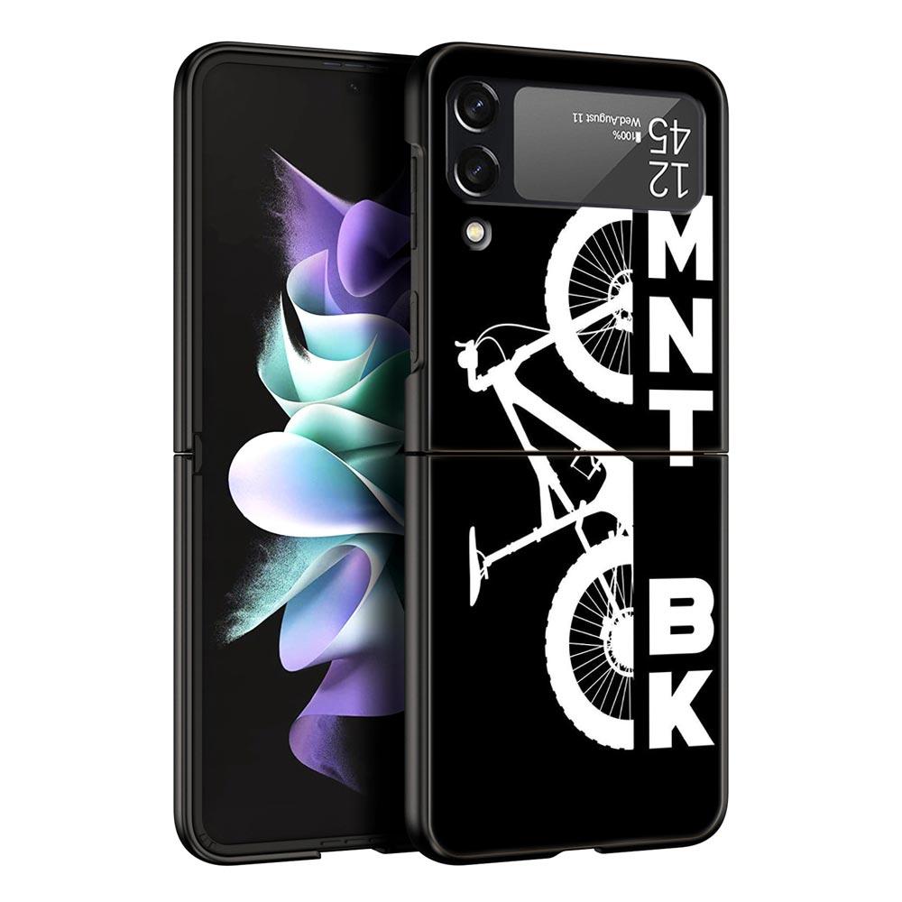 Mountain Bike Cycling Art Phone Case For Samsung Galaxy Z Flip3 Flip4 Flip5 PC Shell For Z Flip 3 4 5 Black Hard Folding Cover