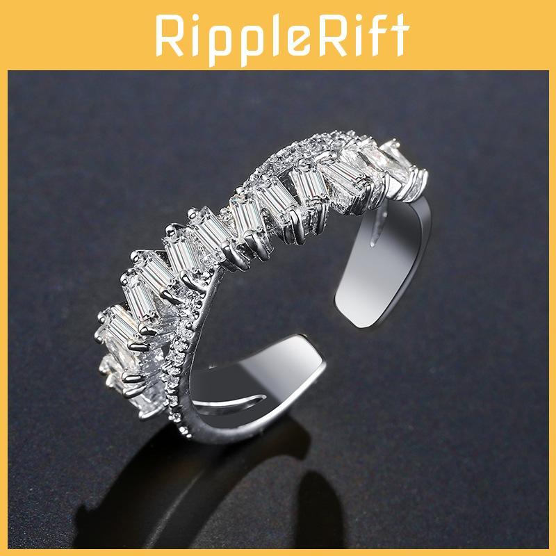 Chic Copper Adjustable Ring With Unique Wave Shape And Shimmering Stone Zircon