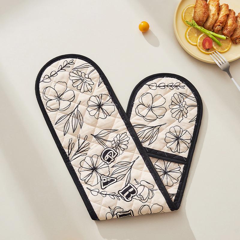 Heat Resistant Glove Oven Mitts Cotton Linen Microwave Baking BBQ Potholders Nonslip Household Kitchen Baking Glove Cooking Tool