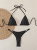 European & American Women's Solid Color Lace-Up Halter Triangle Bikini - Sexy Two-Piece Swimsuit