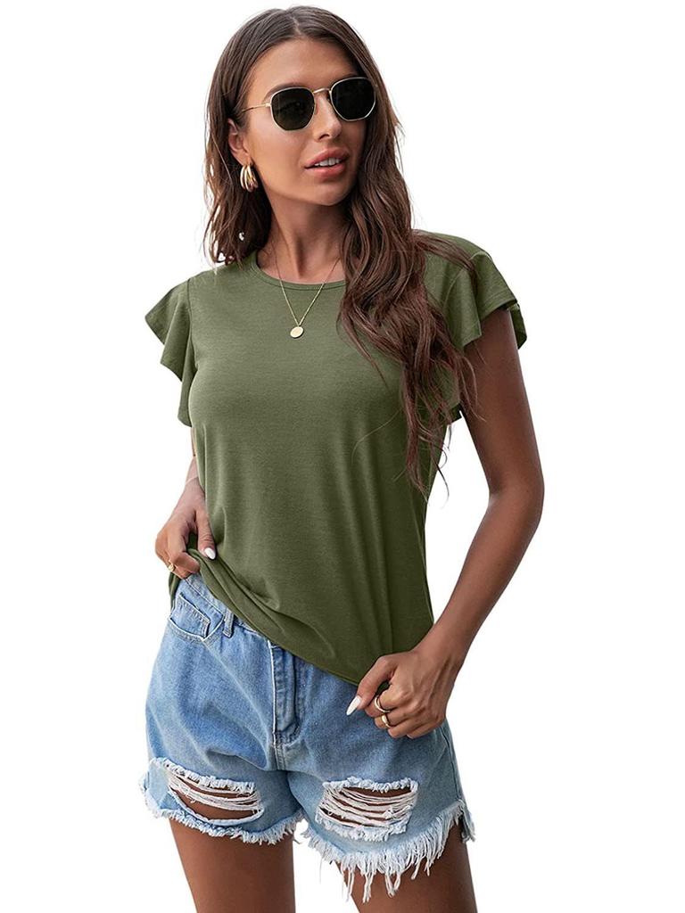 2024 Damen Lotusblatt Kurzarm Rundhals Top