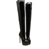 Women Knee-high Boots Lace Up Zipper Thin High Heeled Shoes Nightclub Pole Dance Round Toe Long Boots