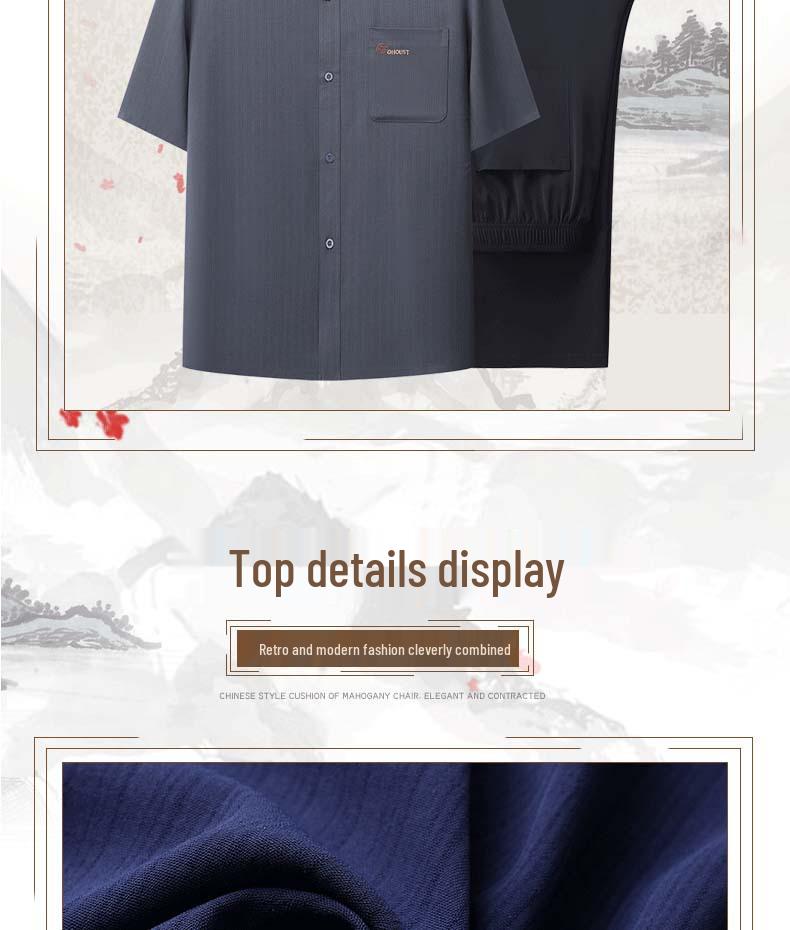 Men's Summer Jacquard Ice Silk Two-Piece Set: Short-Sleeved Loose Shirt & Casual Pants for Middle-Aged and Elderly