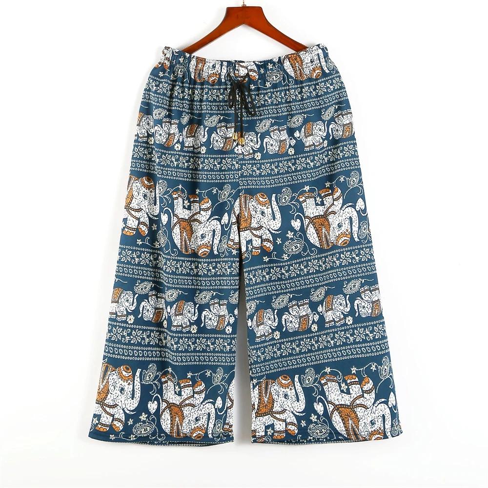 Elephant Pants Loose Legs Adjustable Elastic High Waistband Strap Rope Women Men Unisex Print Thailand Casual Streetwear Beach Bohemian Retro Vintage