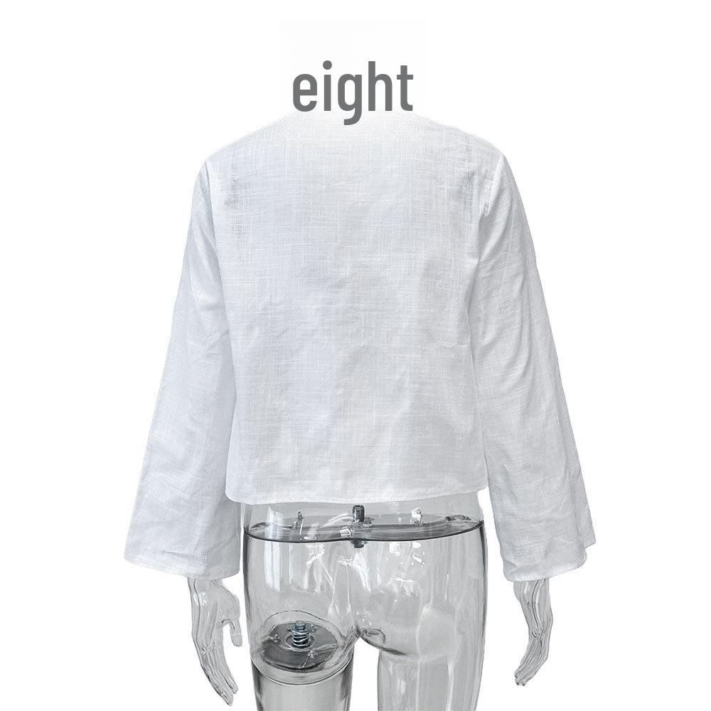 Spring/Summer Trendy Deep V Trumpet Sleeve Tie Top - European & American Women's Fashion