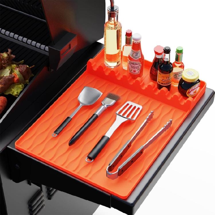 Nonslip Silicone Counter Mat With Tool Organizers Heat Resistant Spills Guard Kitchen Accessory Air Fryers Pad