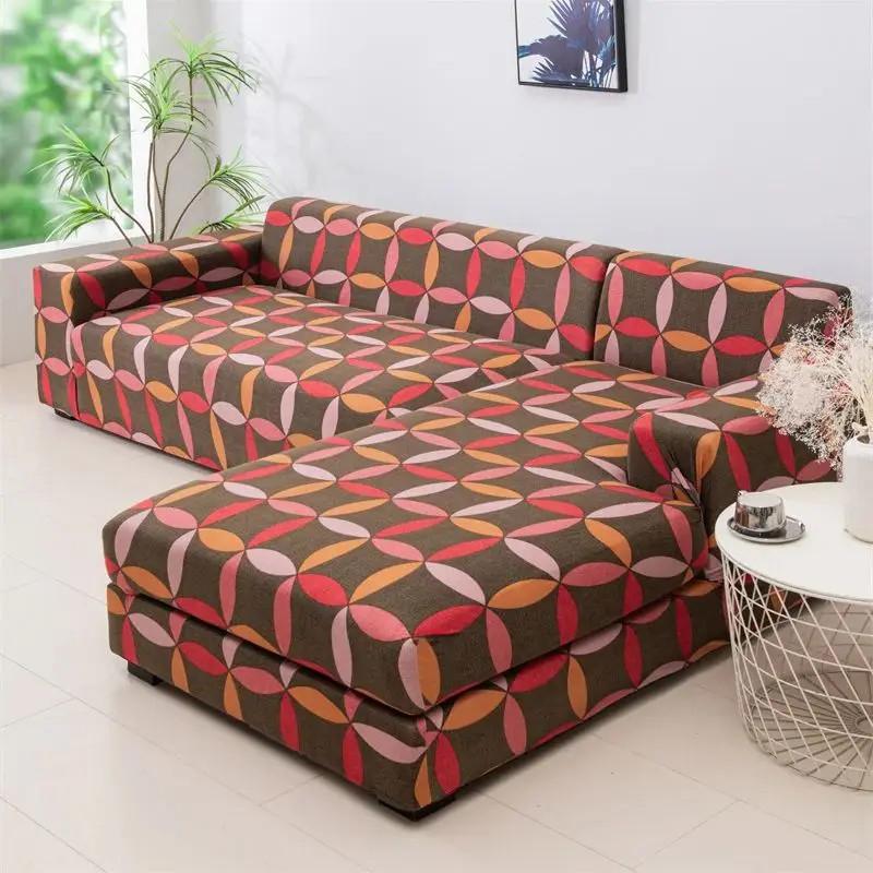 L Shaped Chaise Longue Slipcovers Chair Protector 1/2/3/4 Seat Geometric Sofa Covers for Living Room Elastic Corner Couch Cover