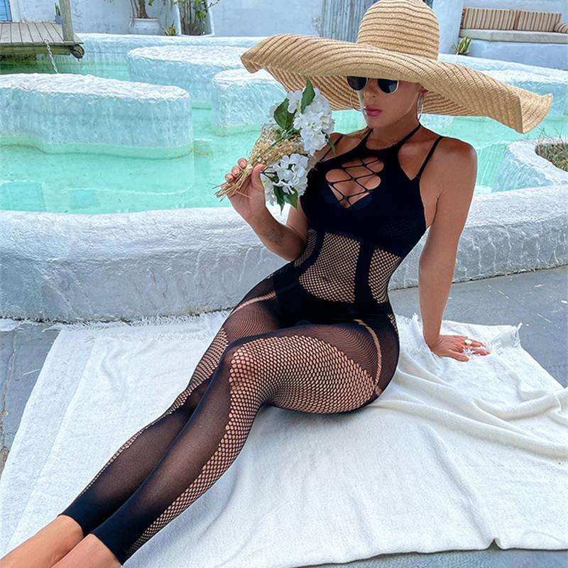 New Women Tight Lingerie Costume Erotic Mesh Hollow See Through Full Body Stocking Clothes Sexy Fish Net Jumpsuit Sleepwear