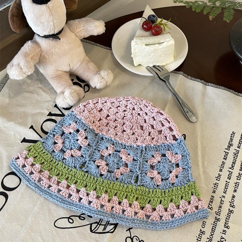 

Japanese Niche Design Style Spring And Summer Small Fresh Handmade Knitted Basin Hat For Women Sweet And Versatile Fisherman Hat Adult 56-58cm синій
