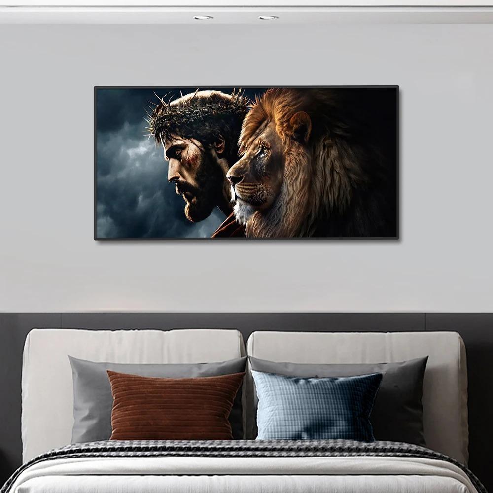 Dio Gesù Cristo E Faccia di Leone Arte Murale Stampe Poster Pittura Astratta su Tela Immagini di Animali Per Decorazione Moderna del Salotto