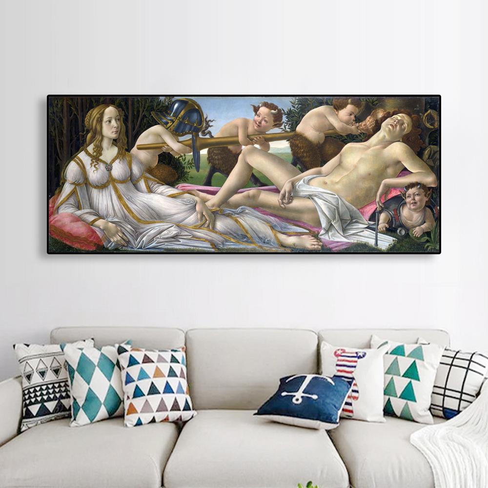Vintage Oil Painting Venus and Mars Poster By Alessandro Botticelli Prints Canvas Painting Home Living Room Gallery Decoration