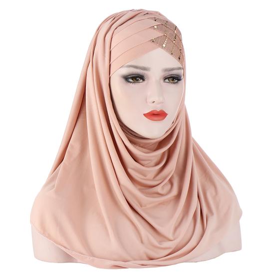 Women Soft Silk with Sequins Hijab Headwrap Headscarf Turban Hat Cap Headwear