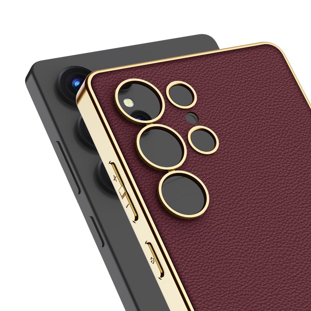 Samsung S25 Ultra Mobile Phone Case Electroplating Plain Leather Protective Case S25 Anti Fall Simple Mobile Phone Case