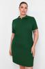 Women's Plus Size Dress New Season Fashion Green Polo Collar Mini Knitted Dress