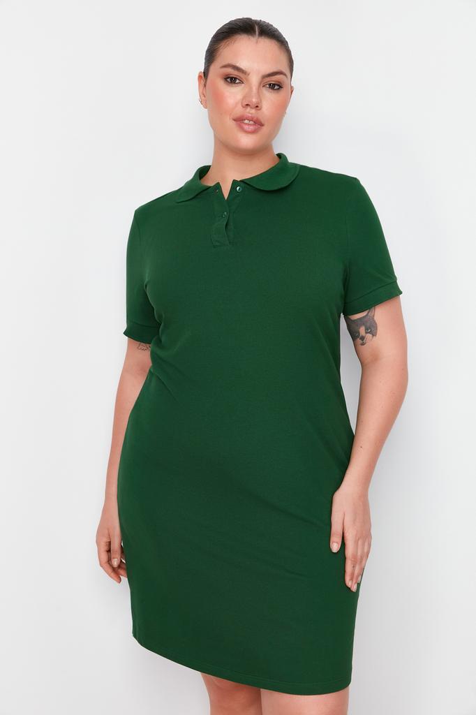 Women's Plus Size Dress New Season Fashion Green Polo Collar Mini Knitted Dress