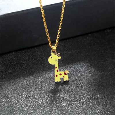 Cartoon Animal Giraffe Pendant Necklace Cute Gold Color Alloy Chain with Lobster Clasp Fashion Jewelry Gift for Friends Children