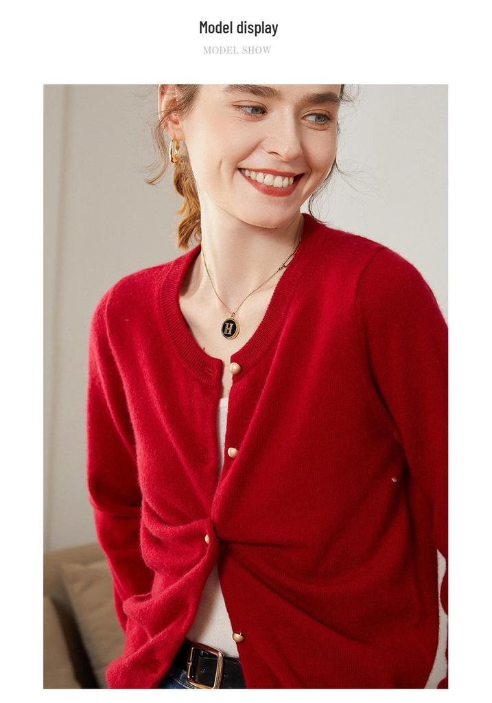 Women's Cashmere Knit Cardigan - Long Sleeve, Loose Fit, Round Neck, Versatile for Autumn/Winter Commutes