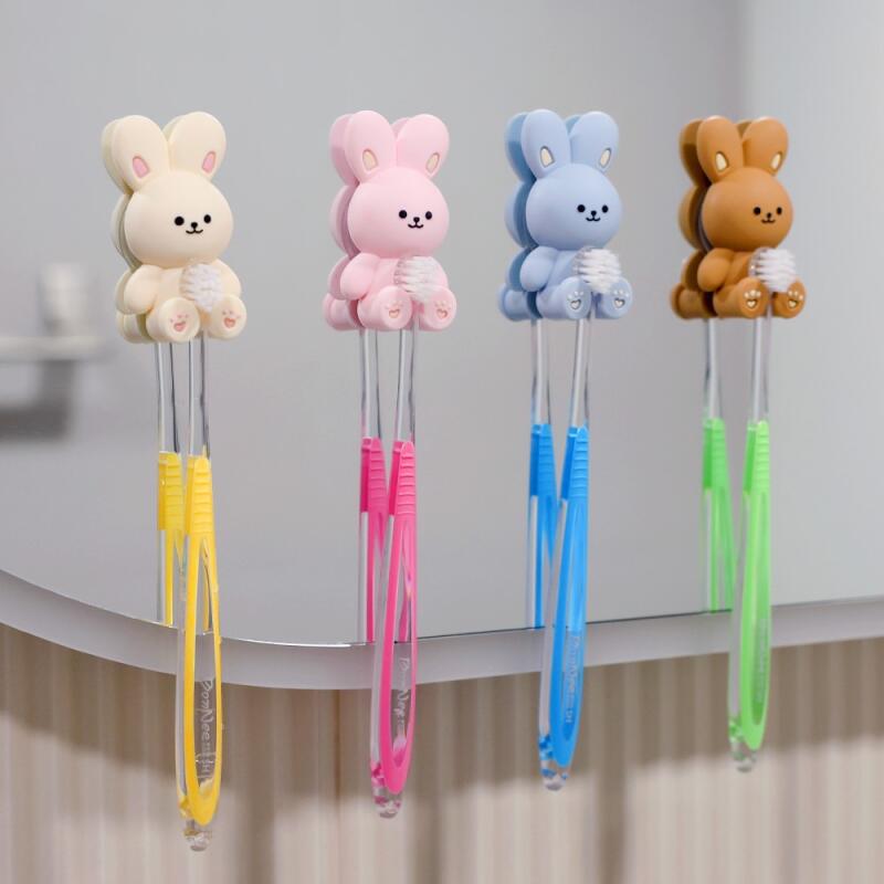 Brain Bunny Rabbit Silicone Toothbrush Holder with Non-stick Back Cover brown