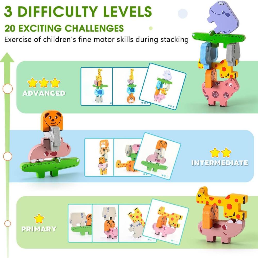 Montessori Spielzeug für Babys, Holz Tierblöcke Sortier- & Stapelspielzeug für 2-4 Kleinkinder Mädchen Jungen Geschenke, Kinder Lernspielzeug
