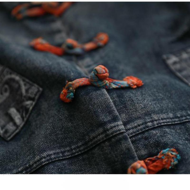 Gilet di Jeans Vintage da Donna Vestibilità Ampia Ricamo Abbottonatura Frontale Capispalla Casual
