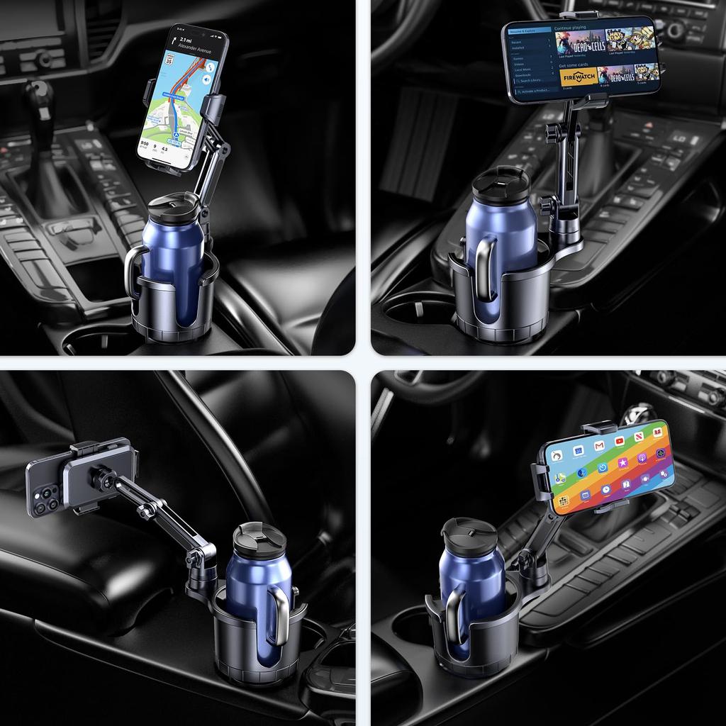 Uneawit Car Phone Car Drink Drink Smartphone Cup Adjustable Phone Holder with Cup Fits All Smartphones and Most Inches Holder, 2-in-1, Holder, &
