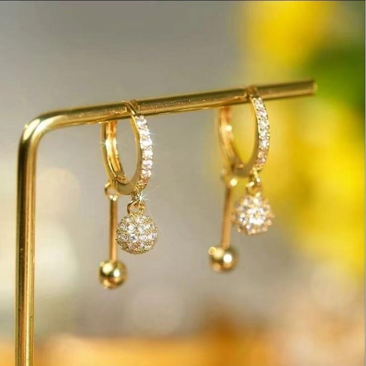 Korean-Style Elegant Rhinestone Ball Earrings - Versatile, Fashionable, and Ultra-Shiny Design.