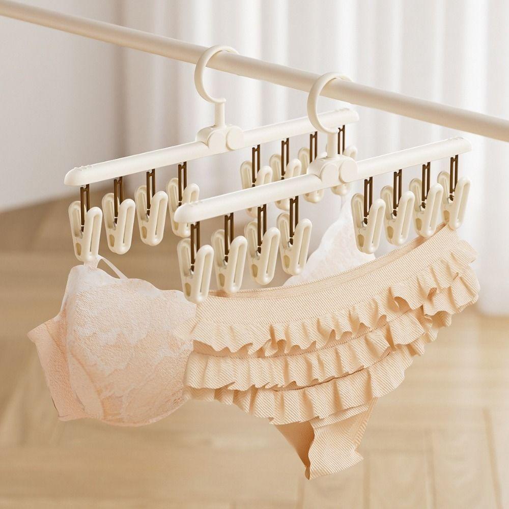 3 Pieces Windproof Underwear Sock Clips Detachable Rotatable Sock Drying Rack with 8 Clips Space Saving Wardrobe Organizer