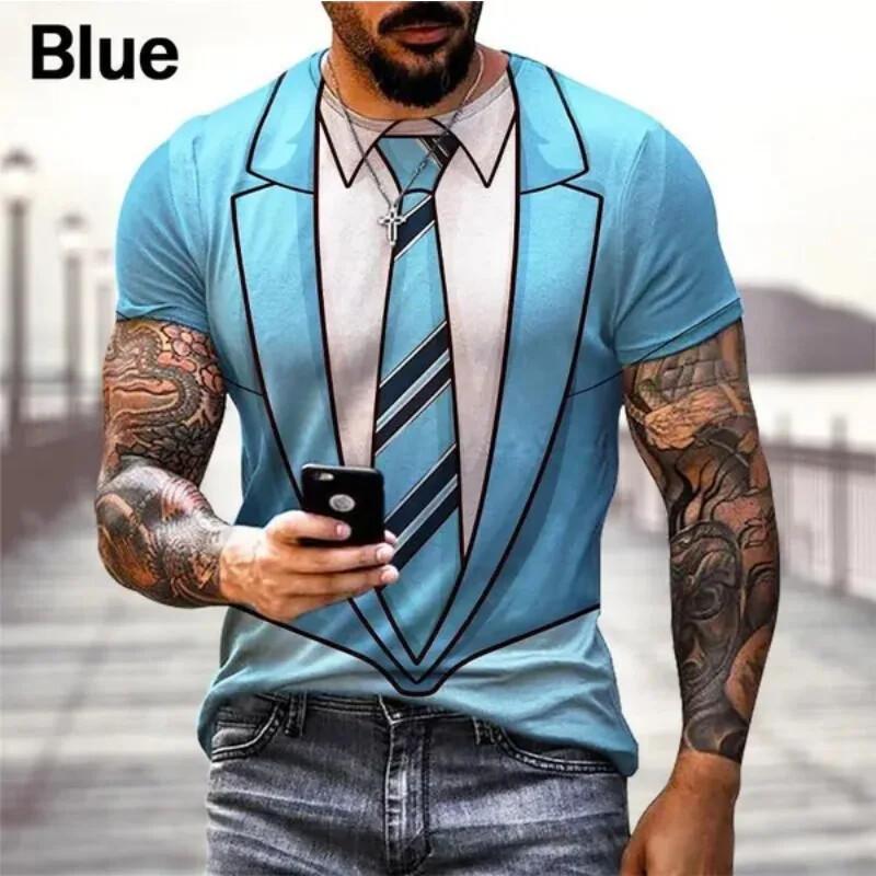 Summer Fashionable And Funny Fake Suit Printed T-Shirt Men s Street Casual Short Sleeved Top S