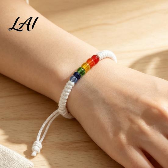 Simple Niche Style Bracelet Rainbow Beads for Men Women Handmade Cute Small Gift Friends Braided String Bracelet Adjustable Woven Rope Wristband