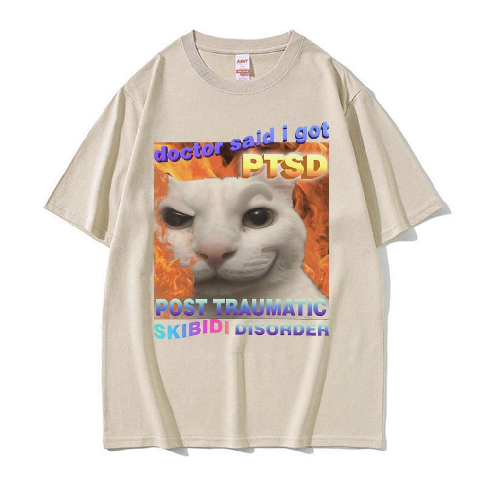 Vintage Skibidi Disorder Funny Cute Cat Meme Tee Shirt Gift Men Women Fashion Casual 100% Cotton Short Sleeve T-shirt Streetwear
