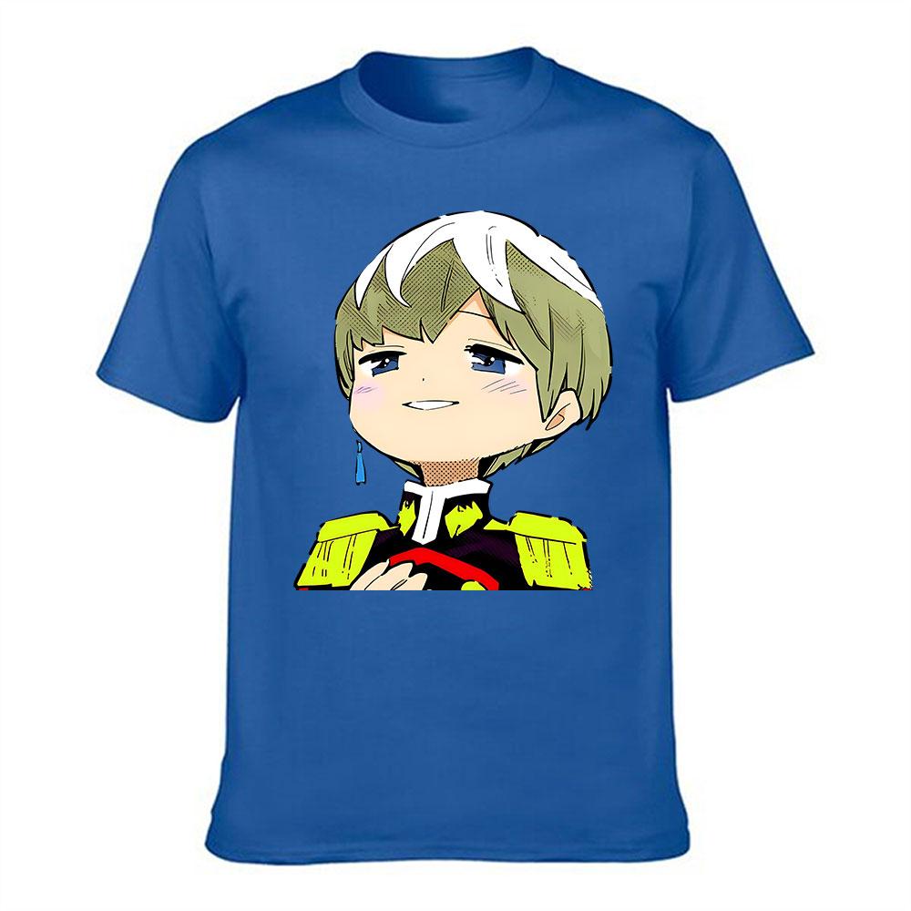 Unisexs Cotton Tshirt with Anime Chibi Officer Print Casual Short Sleeve Tees for Anime Fans
